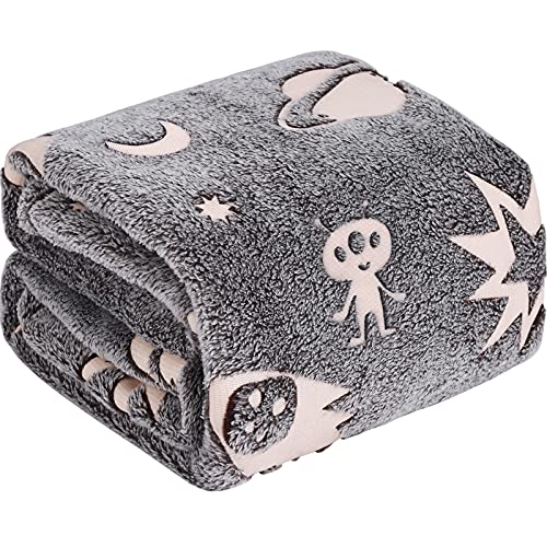 Image Title Glow in The Dark Throw Blanket,Space and Astronaut Soft Warm Cozy Fuzzy Plush Blanket for Kids Teenage Boys Girls Women Best Friend Birthday Christmas (50 x 60 inches Gray)